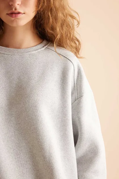 سویشرت پارچه ای ضخیم ساده و ساده با یقه خدمه D9022axns Cool Fit Fit Wide Fit Crew Basic D9022AXNS