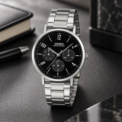 ساعت کاسیو MTP-VT06D-1B مردانه فول دیت سیلور صفحه مشکی Casio-10790-G