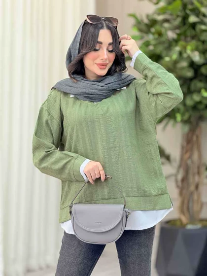 شومیز یقه تک دکمه ترکیبی