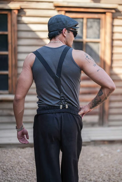 رکابی تنک تاپ یغه کوبایی طوسی تیره OLD SCHOOL