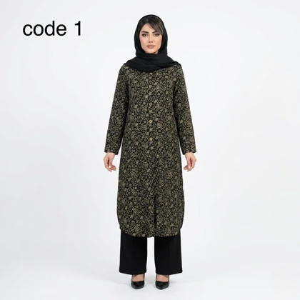 مانتو بلند ژاکارد طلا کوب مدل مینا علیدسا