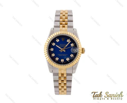 ساعت رولکس زنانه دورنگ طلایی صفحه سرمه ای Rolex-5048-S-L