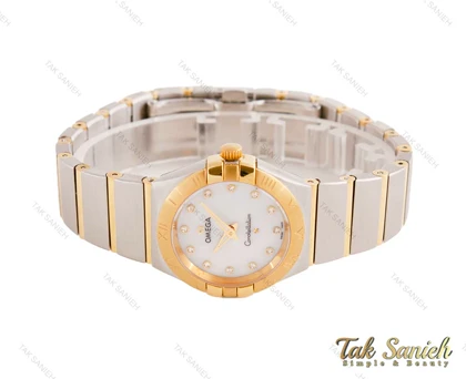 ساعت امگا زنانه کانسلیشن دورنگ طلایی نگین Omega-2294-L
