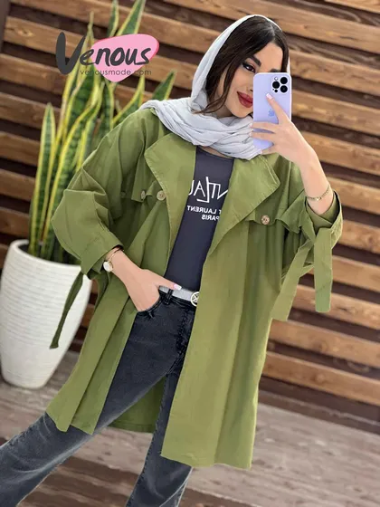 مانتو لینن دکمه چوبی