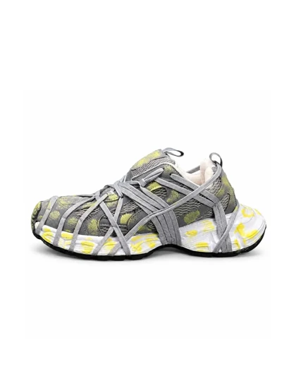 کفش کتانی مردانه مدل بالنسیاگا اسپایدر کاستوم طوسی زرد BALENCIAGA SPIDE