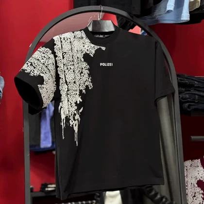 تیشرت یقه گرد چاپی پفکی برجسته پولیزی زرشکی 164