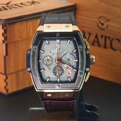 ساعت مچی مردانه هابلوت ژنو 3 موتور فعال کرنوگراف HUBLOT تاریخ دار بند رابر روکش چرم