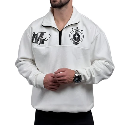 دورس مردانه یقه نیم زیپ سفید طرح NC