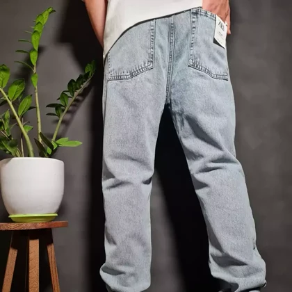 شلوار مام فیت آبی یخی پارچه ترک