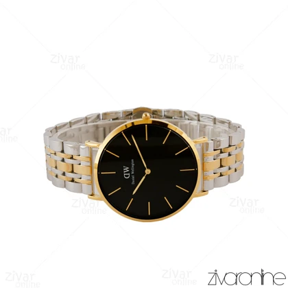 ساعت دنیل ولینگتون مردانه دورنگ طلایی صفحه مشکی 105297