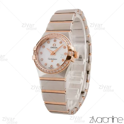 ساعت امگا کانسلیشن زنانه دورنگ رزگلد صفحه سفید نگین‌دار 104076