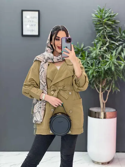 مانتو لینن آستین پیله دکمه چوبی