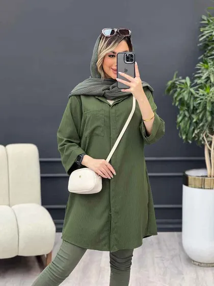 مانتو راه راه بغل سه دکمه