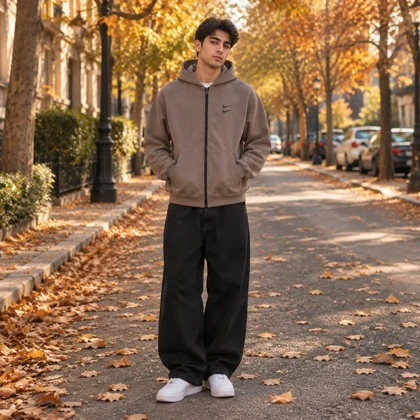 سویشرت دورس کلاهدار مردانه نایکی مدل Double Nike-خاکی