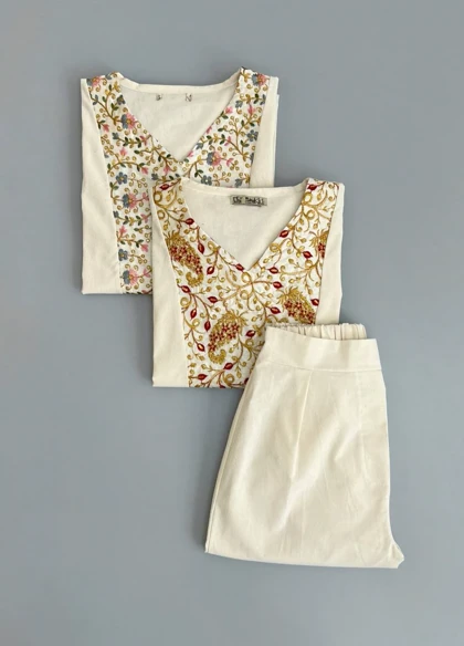 ست لینن با خرجکار هندی کد 2896