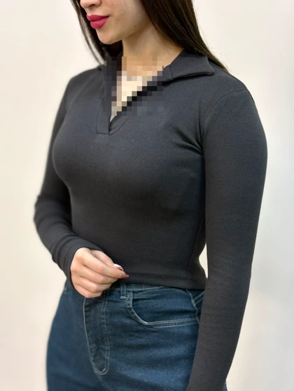 کراپ یقه دار استین بلند 1698