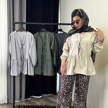 شومیز عروسکی لینن بندی جلو باز