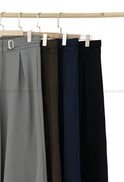 شلوار کتان کج راه سگک نما کد1004537