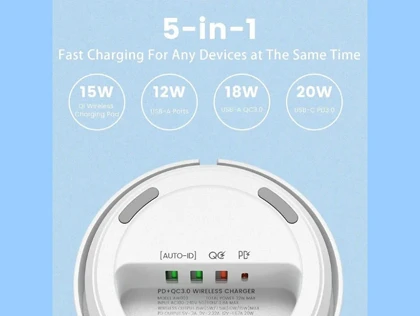 شارژر وایرلس فست شارژ رومیزی 5 کاره 32 وات الدنیو LDNIO AW003 Desktop Wireless Charger 32W