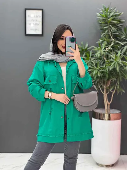مانتو کتان زاپ‌دار ریش دار