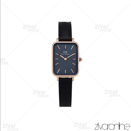 ساعت دنیل ولینگتون زنانه کوادرو قاب رزگلد صفحه سرمه ای بند چرم 107121