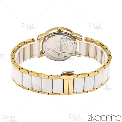 ساعت رادو زنانه سرامیکی دورنگ طلایی ایندکس خطی 106335