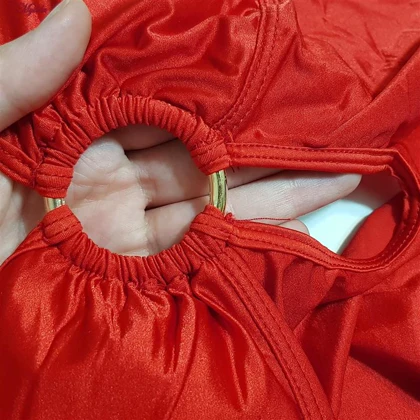 مایو زنانه رونیا مدل پددار حلقه‌ای قرمز