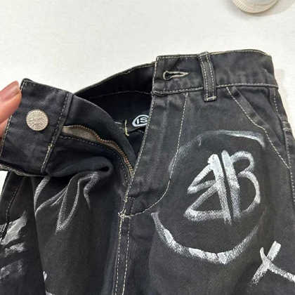 شلوار بگ دخترانه جین مشکی طرح نوشته