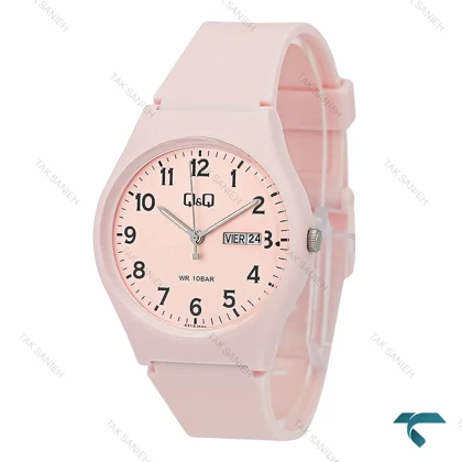 ساعت صورتی کیو کیو دو تقویمه بند رابر QQ-7779-G