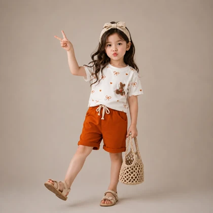 تیشرت و شلوارک پاپیون خرگوش برجسته آجری