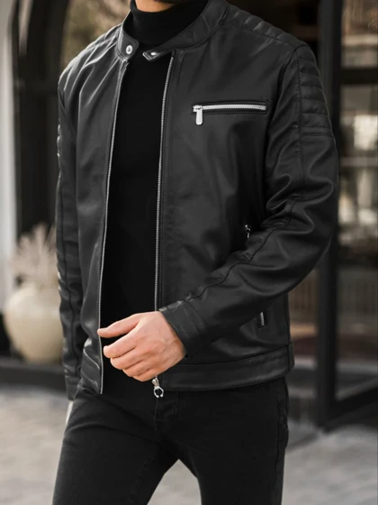 کاپشن چرم طبیعی زیپ‌دار مشکی j155