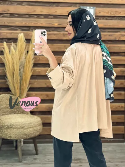 مانتو لینن تک جیب آستین پفی