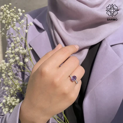 انگشتر استیل نگین بنفش کد 407074021