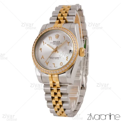 ساعت رولکس دیت جاست زنانه صفحه سیلور ایندکس اعداد عربی مدیوم 105696