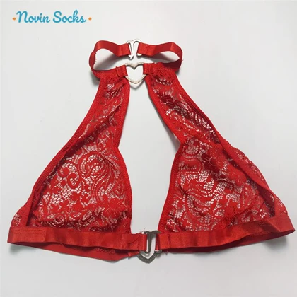 ست شورت و سوتین زنانه مدل گیپوری قلبی کد 5499-2028 به همراه نگهدارنده جوراب