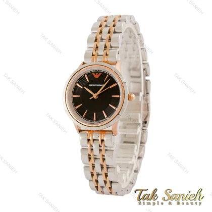 ساعت امپریوآرمانی زنانه دورنگ رزگلد صفحه مشکی شماره خطی Armani-5433-L