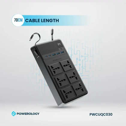چند راهی برق پاورولوژی مدل PWCUQC030 با 6 سوکت، 5 پورت و کابل شارژ