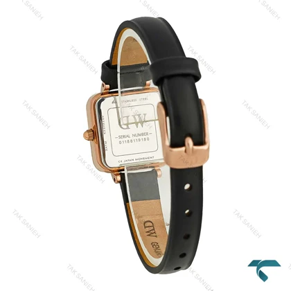 ساعت DW زنانه مربعی رزگلد بند چرم صفحه سبز طرح دار DW-8024-L