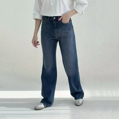 شلوار جین راسته لاین آبی تیره