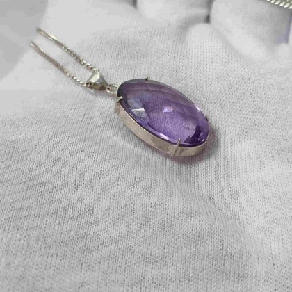 گردنبند نقره با سنگ آمیتیست کد 501 (بدون زنجیر)