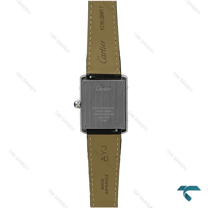 ساعت زنانه کارتیه تانک سیلور دورنگین بند چرم مشکی Cartier-7424-L