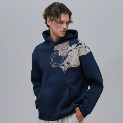 هودی مدل نوشته realistic برند SAW رنگ سرمه ای 141