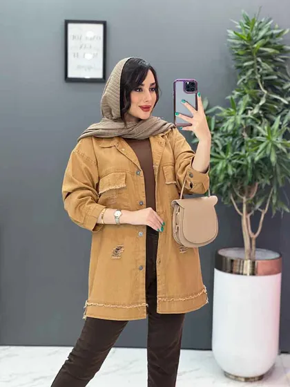 مانتو کتان زاپ‌دار ریش دار