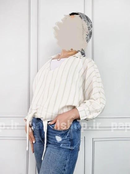 شومیز جلوبسته راه راه لمه دار جلو گره‌ای