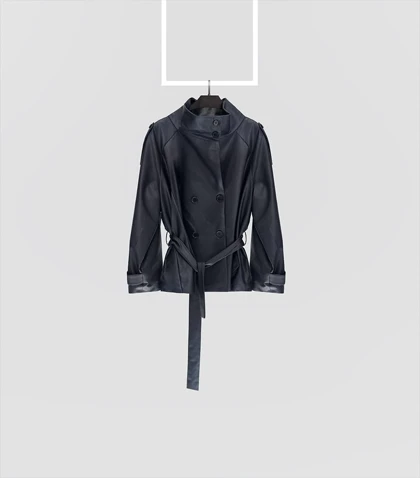 بارانی کوتاه چرم 1305 Pinki در دو رنگ