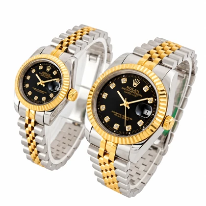 ساعت زنانه رولکس Rolex-4531-M-L دورنگ طلایی و نقره‌ای با صفحه مشکی در سایز M,L