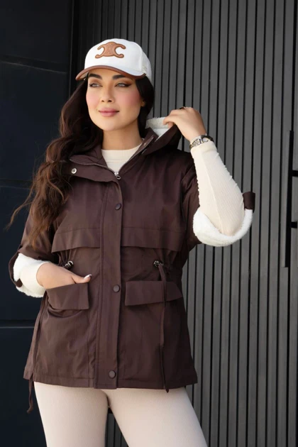 کاپشن زنانه داخل تمام خز ببعی قد 70 کلاهدار