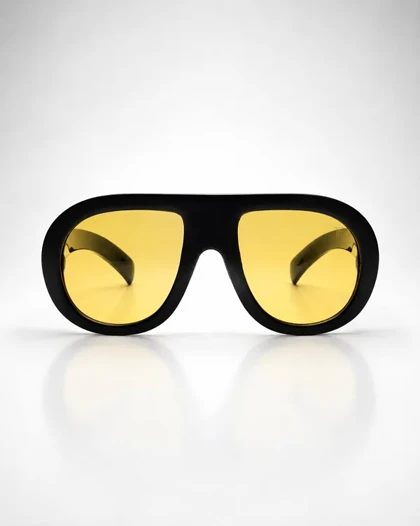 عینک آفتابی UV400 اروپایی اورسایز فریم مشکی عدسی زرد Yellow Lens Flat-Top Aviator Oversized Sunglasses