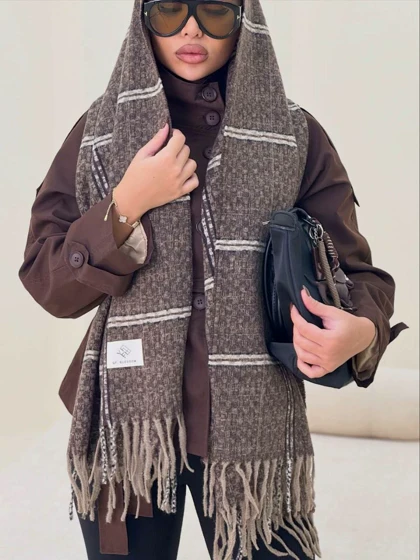 شال موهر وارداتی قهوه ای چهارخونه کد 400