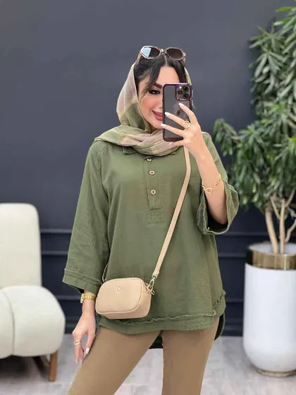 مانتو جلو بسته سه دکمه ریش دار